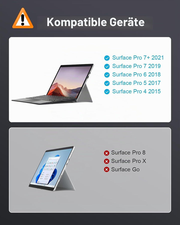 MoKo für Surface Pro 7 Tastatur mit Touchpad, Kompatibel mit Surface Pro 7+/7/6/5/4/3, 7-Farbiger Hi