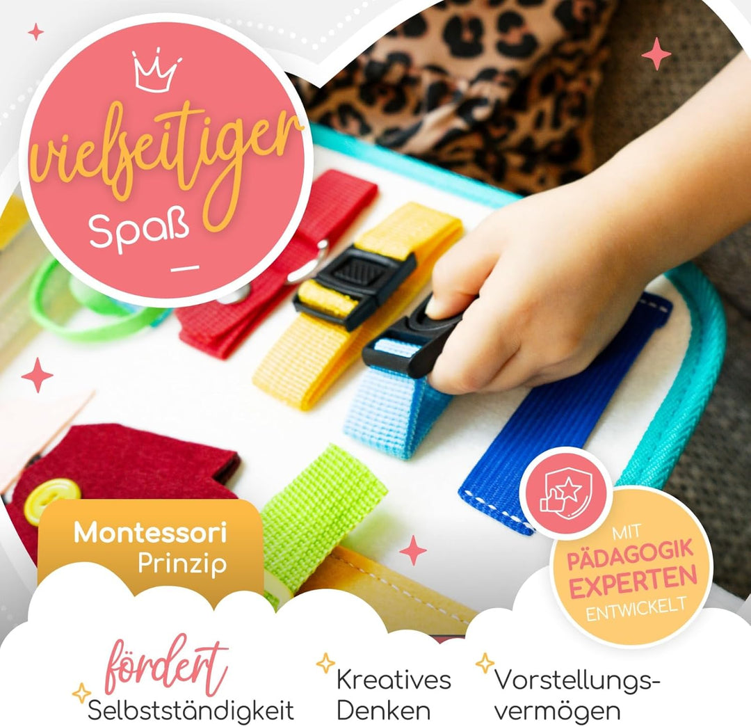 zoula kidz® Busy Board deutsch - Montessori Spielzeug ab 3 Jahre - Motorikspielzeug - Montessori Buc