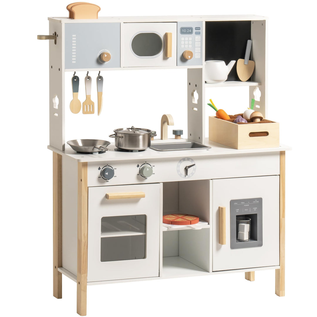 ROBOTIME Kinder-Holzspielküche mit Brotmaschine, Eiswürfelspender, Tafel und mehr, inklusive Spiel-L