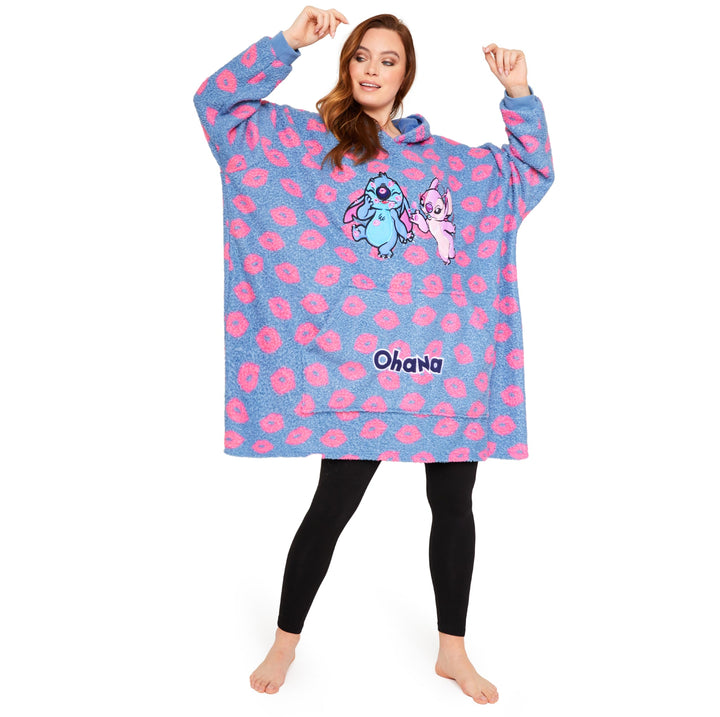 Disney Stitch Übergrosse Hoodie Decke Damen - Fleece Oversized Kapuzenpullover mit Ärmeln für Teenag