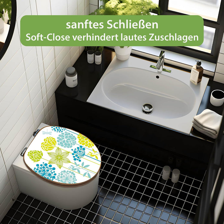 banjado Design WC Sitz Bambus Absenkautomatik 45,8x37,5cm - Toilettendeckel mit Absenkautomatik Holz