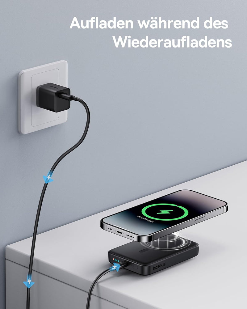 Baseus Magsafe Powerbank 10000mAh, Kabellose Magnetische Powerbank, Externer Akku für iPhone 15/14/1