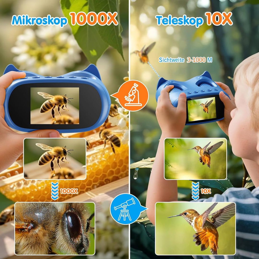 2-in-1 Digitales Mikroskop für Kinder und Teleskop, Tragbares Taschenmikroskop mit 32GB Speicherkart