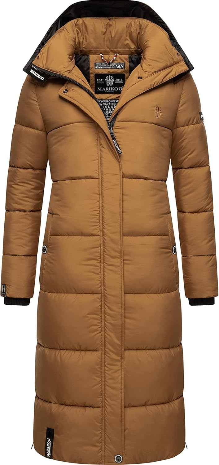 MARIKOO Damen Wintermantel Warmer Steppmantel lang mit Abnehmbarer Kapuze Reliziaa XS-3XL L Camel, L