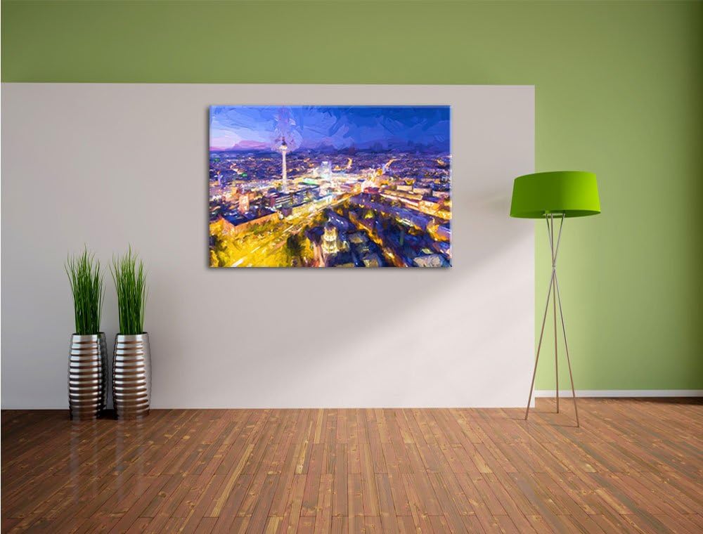 Pixxprint Berlin City Panorama Kunst / 100x70cm Leinwandbild bespannt auf Holzrahmen/Wandbild Kunstd