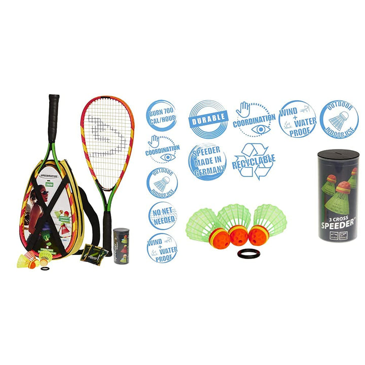 Speedminton S600 Set - Original Speed Badminton/Crossminton Starter Set inkl. 2 Schläger, 3 Speeder,