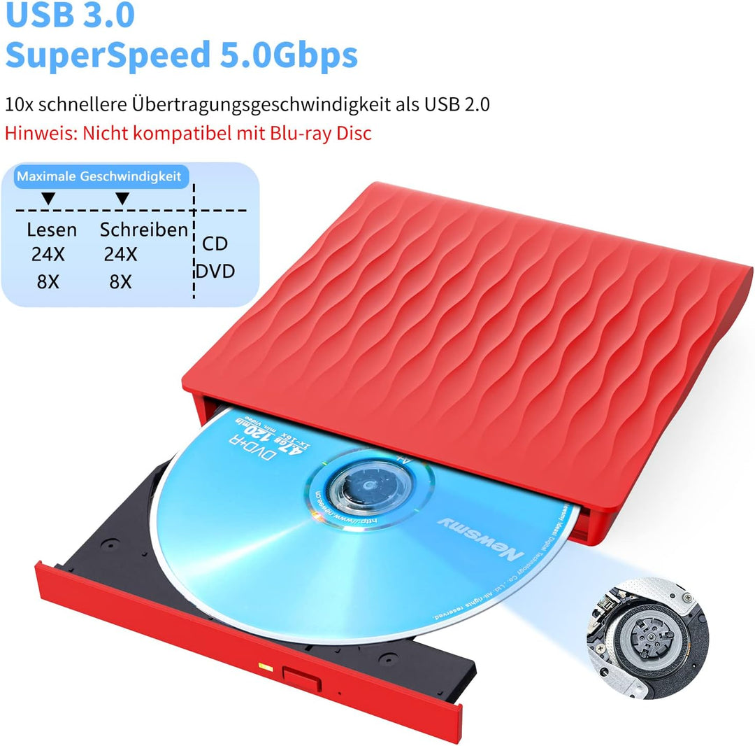 LPUNCD DVD CD Laufwerk Extern, USB 3.0 & Type-C Portable DVD Brenner, CD DVD +/-RW ROM DVD Drive für