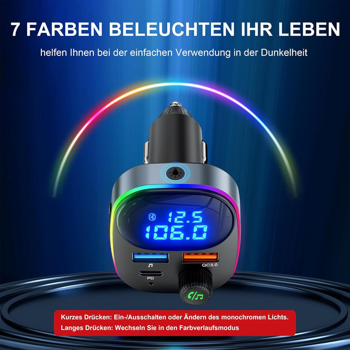 Bluetooth 5.3 FM Transmitter,38W KFZ Musik Adapter für Auto Radio,PD&QC3.0 Schnellladung mit Spannun