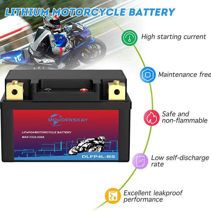 Lithium Motorrad Batterie 12V Lithium Powersports Batterie mit BMS,YTX4L-BS 2.5AH 200~220CCA LiFePO4