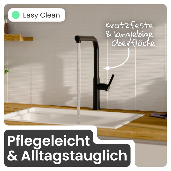 instmaier Cassia | Küchenarmatur mit herausziehbarem Auslauf | schwarz matt | Wasserhahn Küche 360°