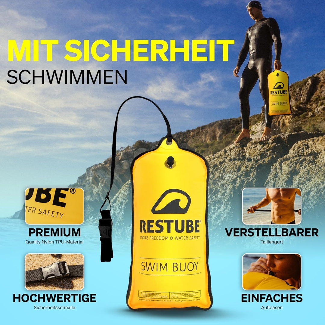 Restube Schwimmboje - Aufblasbare Schwimmhilfe für Schwimmen, Schnorcheln, Triathlon, SUP, Freiwasse