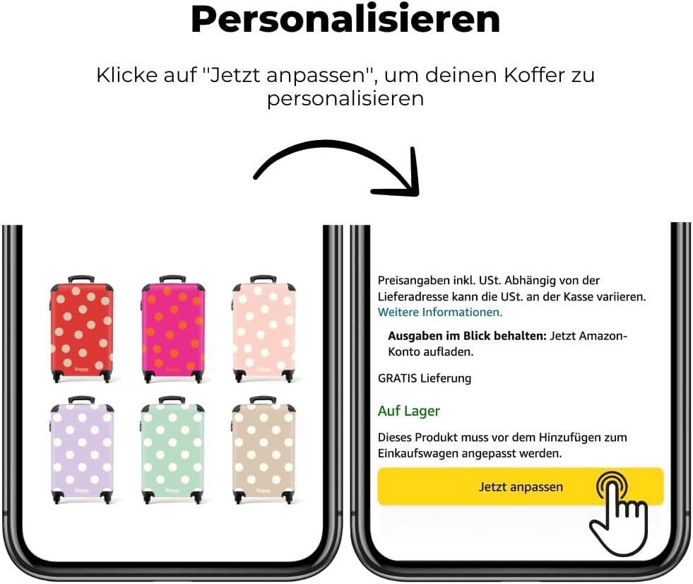 NoBoringSuitcases.com® Handgepäck Koffer 55x40x20 Personalisiert - Reisekoffer mit Rollen, Leichtgew