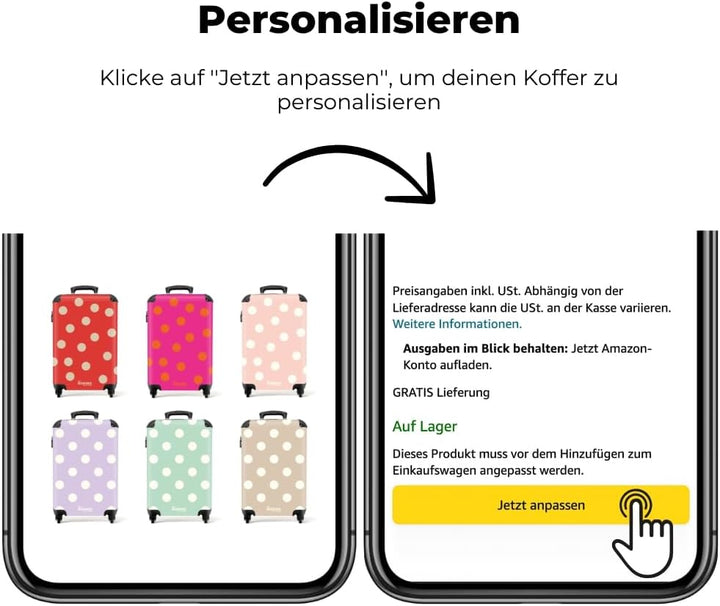 NoBoringSuitcases.com® Handgepäck Koffer 55x40x20 Personalisiert - Reisekoffer mit Rollen, Leichtgew