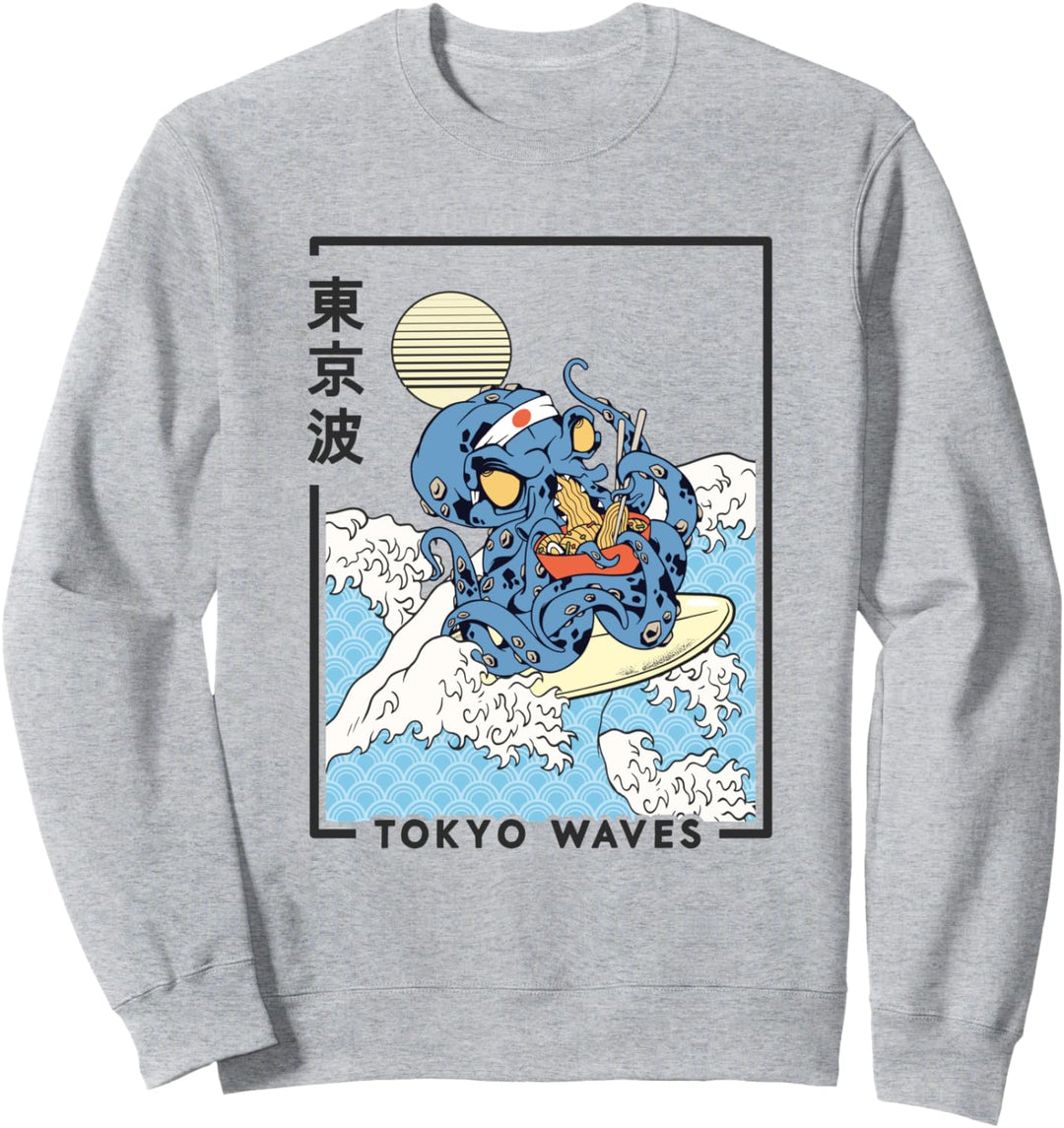 Octopus Eat Ramen Surfen japanische Wellen Kawaii Ästhetisch Sweatshirt