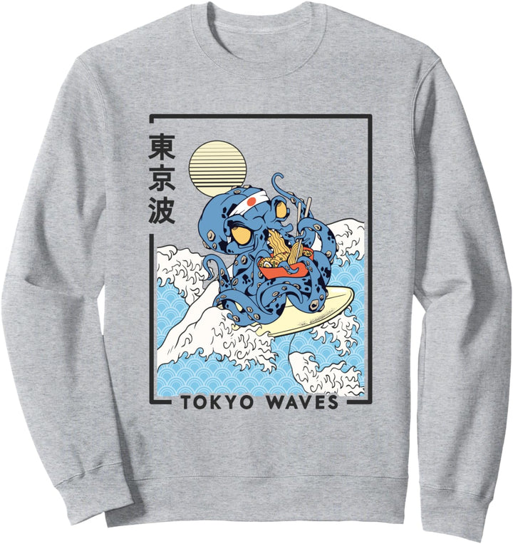 Octopus Eat Ramen Surfen japanische Wellen Kawaii Ästhetisch Sweatshirt