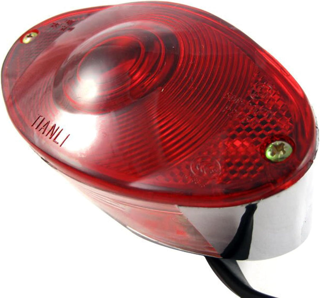 Alchemy Parts Motorrad Brems Rücklicht Chrom Oval - Rot Linse - Homologated