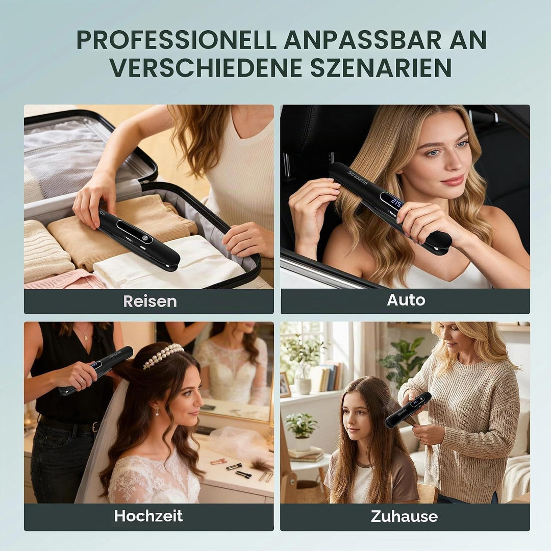 Mini Glätteisen Kabellos und Lockenstab, 2 in 1 Glätteisen Locken und Glätten 175°C-215°C, 5000mAh R