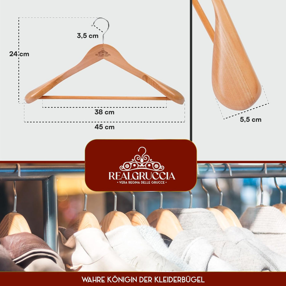 6 Kleiderbügel aus Holz Kleiderbügel Breite Schulter Holzbügel Farbe Naturholz - RealGruccia mit Hos