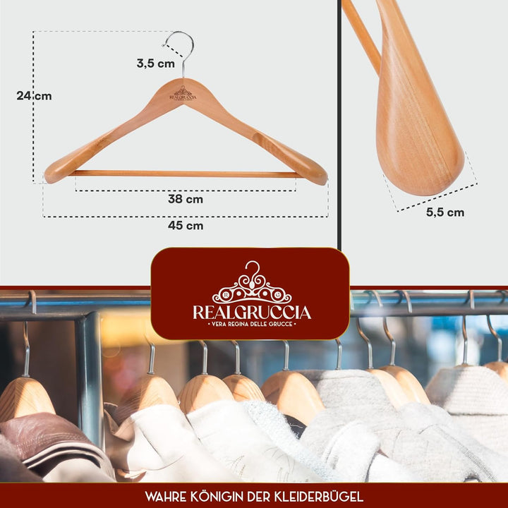 6 Kleiderbügel aus Holz Kleiderbügel Breite Schulter Holzbügel Farbe Naturholz - RealGruccia mit Hos