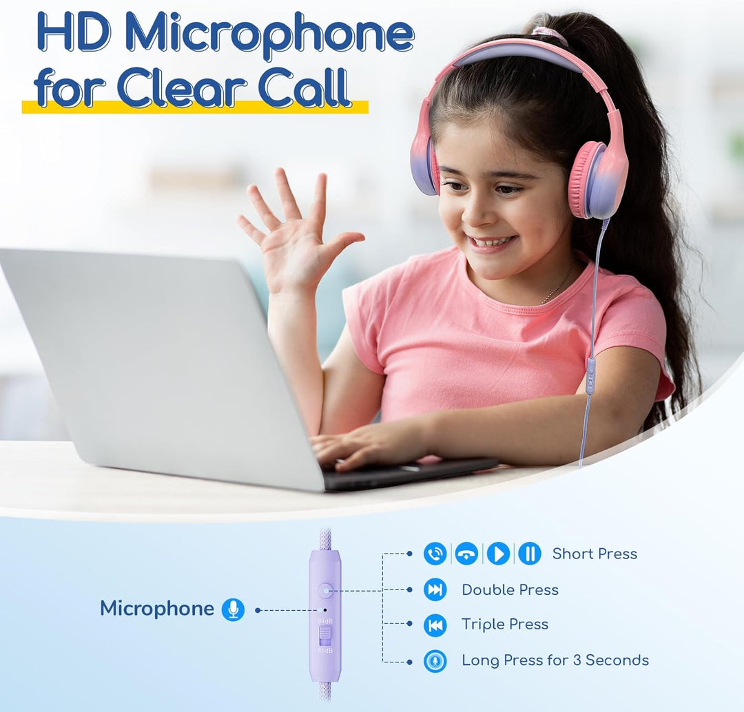 EarFun Kinder Kopfhörer, Kopfhörer Kinder USB C, 85/94dB Lautstärkenbegrenzer, HiFi Klang, faltbar,
