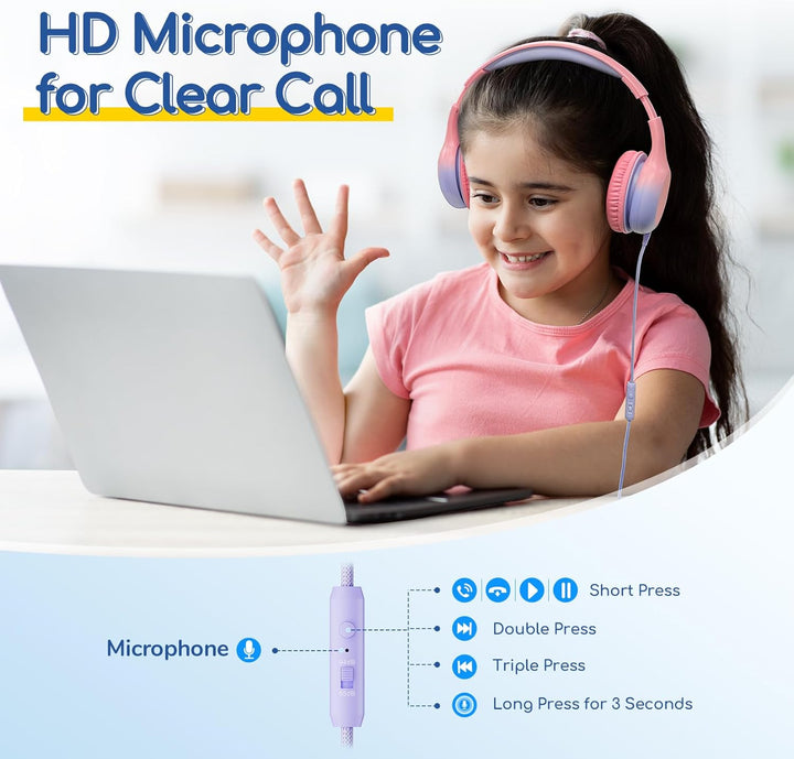 EarFun Kinder Kopfhörer, Kopfhörer Kinder USB C, 85/94dB Lautstärkenbegrenzer, HiFi Klang, faltbar,