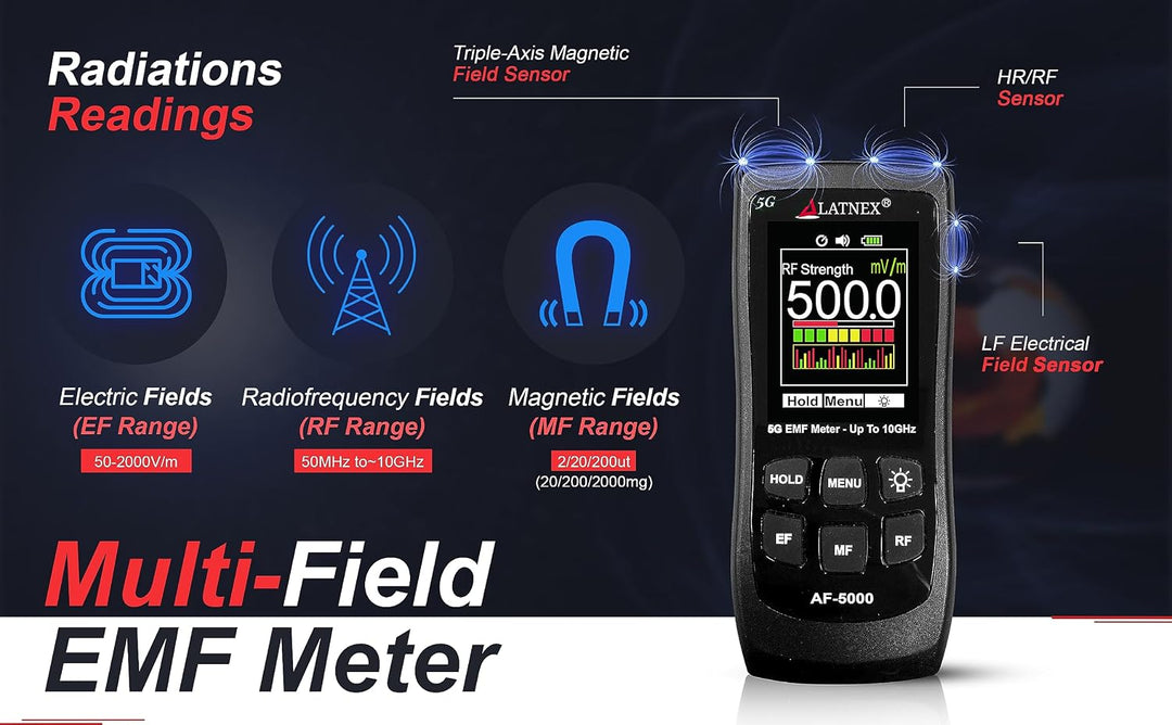 LATNEX AF-5000 5G EMF-Messgerät RF Detektor Tester und Leser mit Kalibrierungszertifikat – Testet un