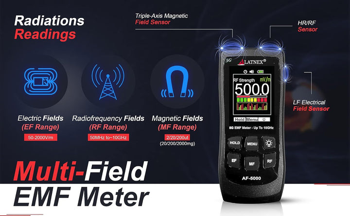 LATNEX AF-5000 5G EMF-Messgerät RF Detektor Tester und Leser mit Kalibrierungszertifikat – Testet un