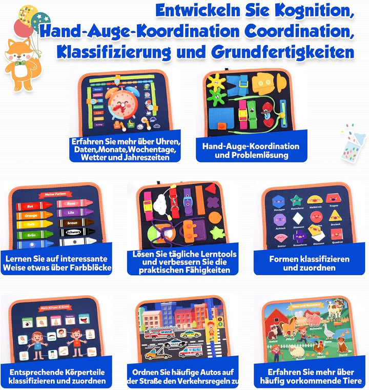 ZOOI Busy Board Montessori Spielzeug ab 1 Jahr, Busy Book Quiet Book Kinderspielzeug ab 1 2 3 4 Jahr