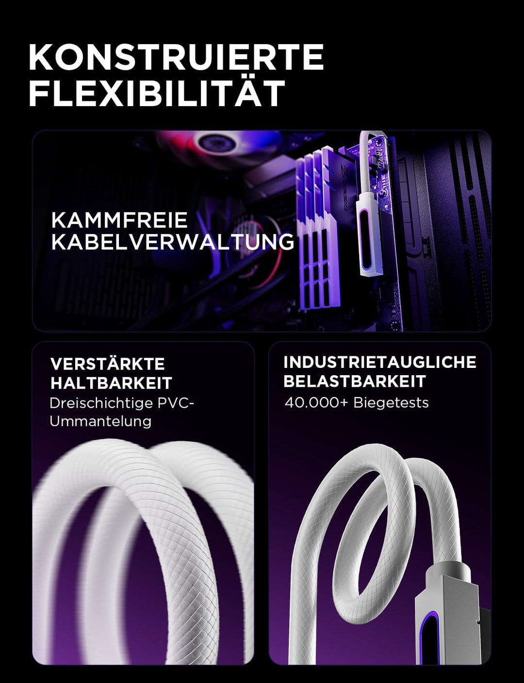 AsiaHorse Hydrus 24Pin PSU Kabelverlängerung R, PC 24 Pin Sleeved Cable für 24 Pin ATX [18AWG] Netzt