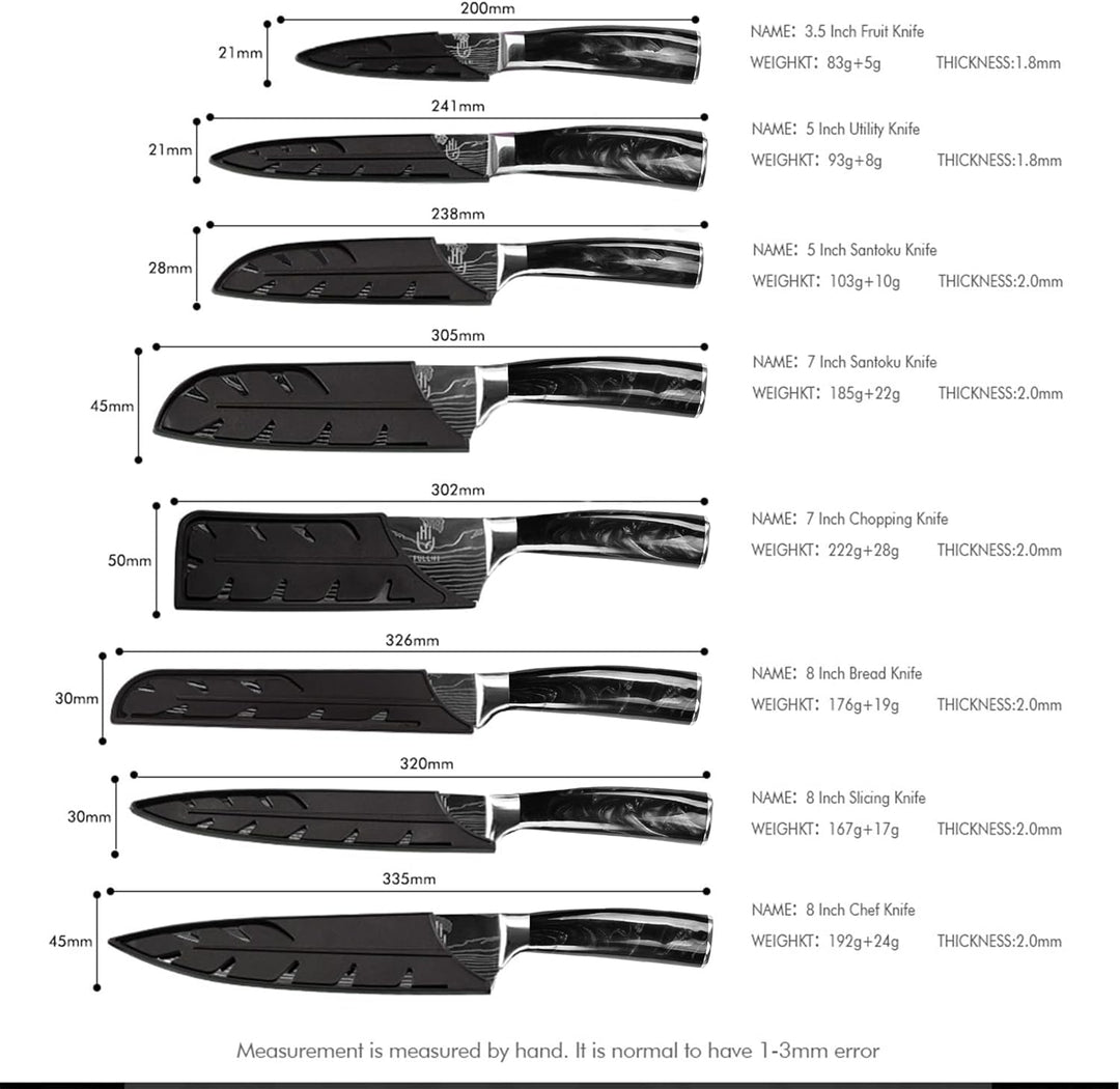 FULLHI Messer Set, 14pcs japanisches Messer Set, Mehrfarbige Premium deutsche Edelstahl Küchenmesser