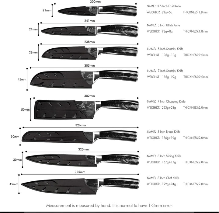 FULLHI Messer Set, 14pcs japanisches Messer Set, Mehrfarbige Premium deutsche Edelstahl Küchenmesser