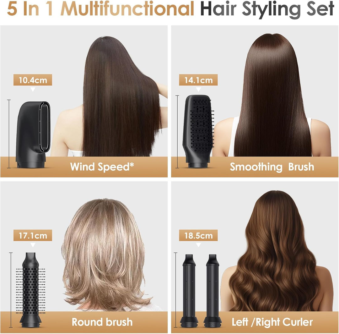 Airstyler Set 5in1, Professioneller Warmluftbürste Set 1300W,Multifunktionaler Hairstyler,Lockenstab