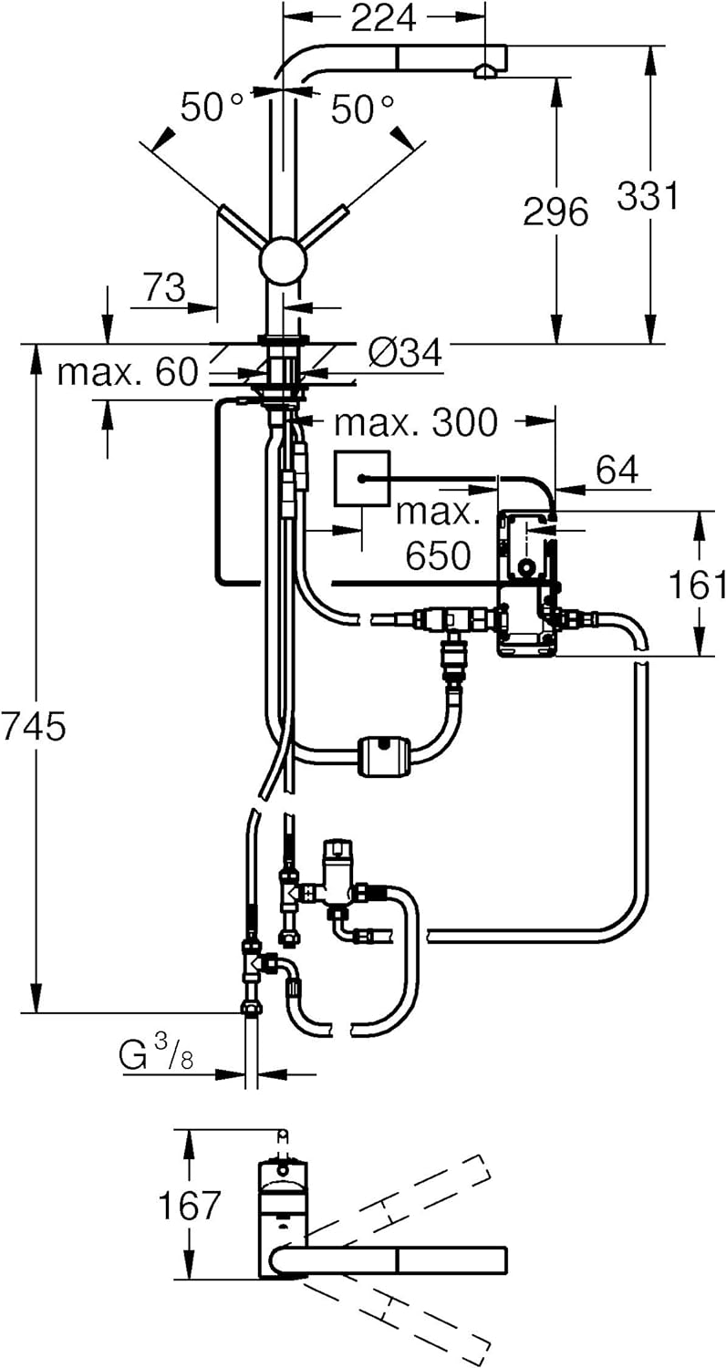 GROHE Minta Touch - elektronische Einhand-Spültischarmatur (L-Auslauf, Batterie- Stromversorgung, Sc