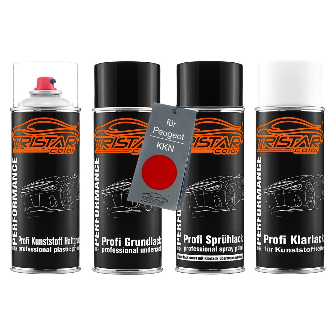 TRISTARcolor Autolack Spraydosen Set für Kunststoff Stossstange für Peugeot KKN Vermelho Aden/Rojo A