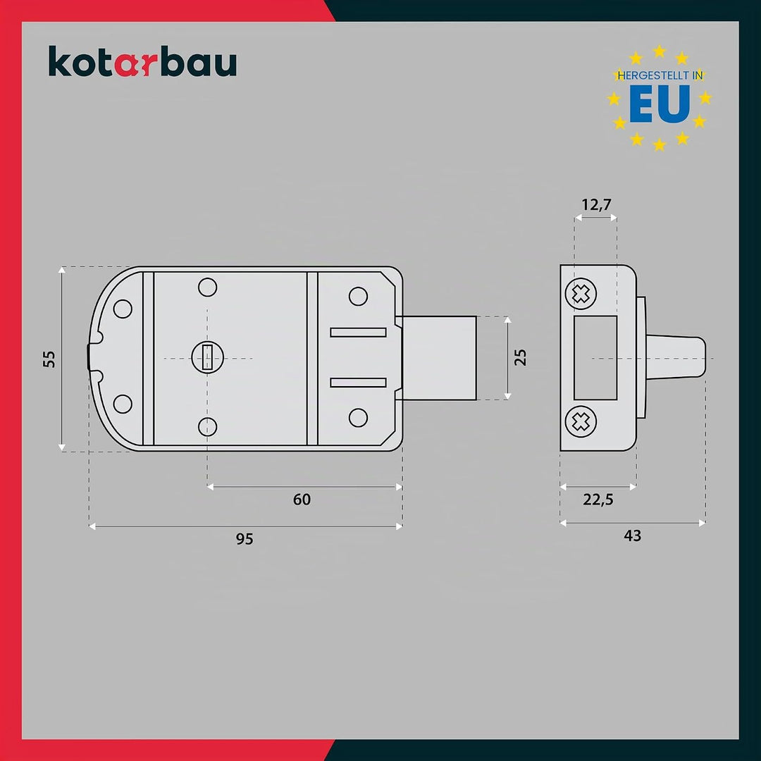 KOTARBAU® Zusatzschloss 60 mm 3 Farben mit Aussenzylinder Verschiedenschliessend Kastenschloss (Brau