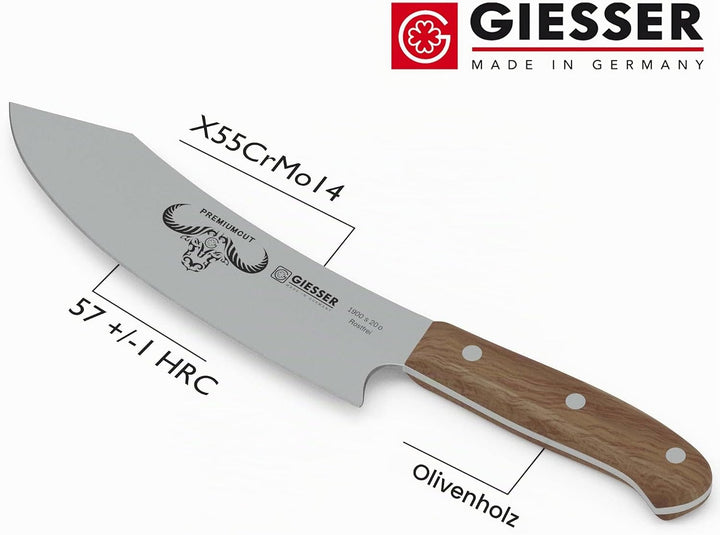 GIESSER seit 1776 - Made in Germany - Kochmesser 20 cm Olivenholz, PremiumCut Chefs No 1, Küchenmess