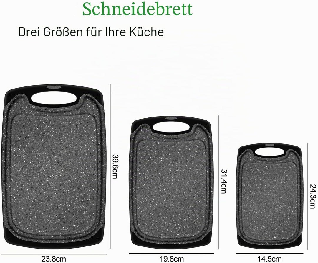 SHURFFY Schneidebrett Kunststoff mit Saftrillen und Rutschfeste Griffe Professionelles Schneidebrett