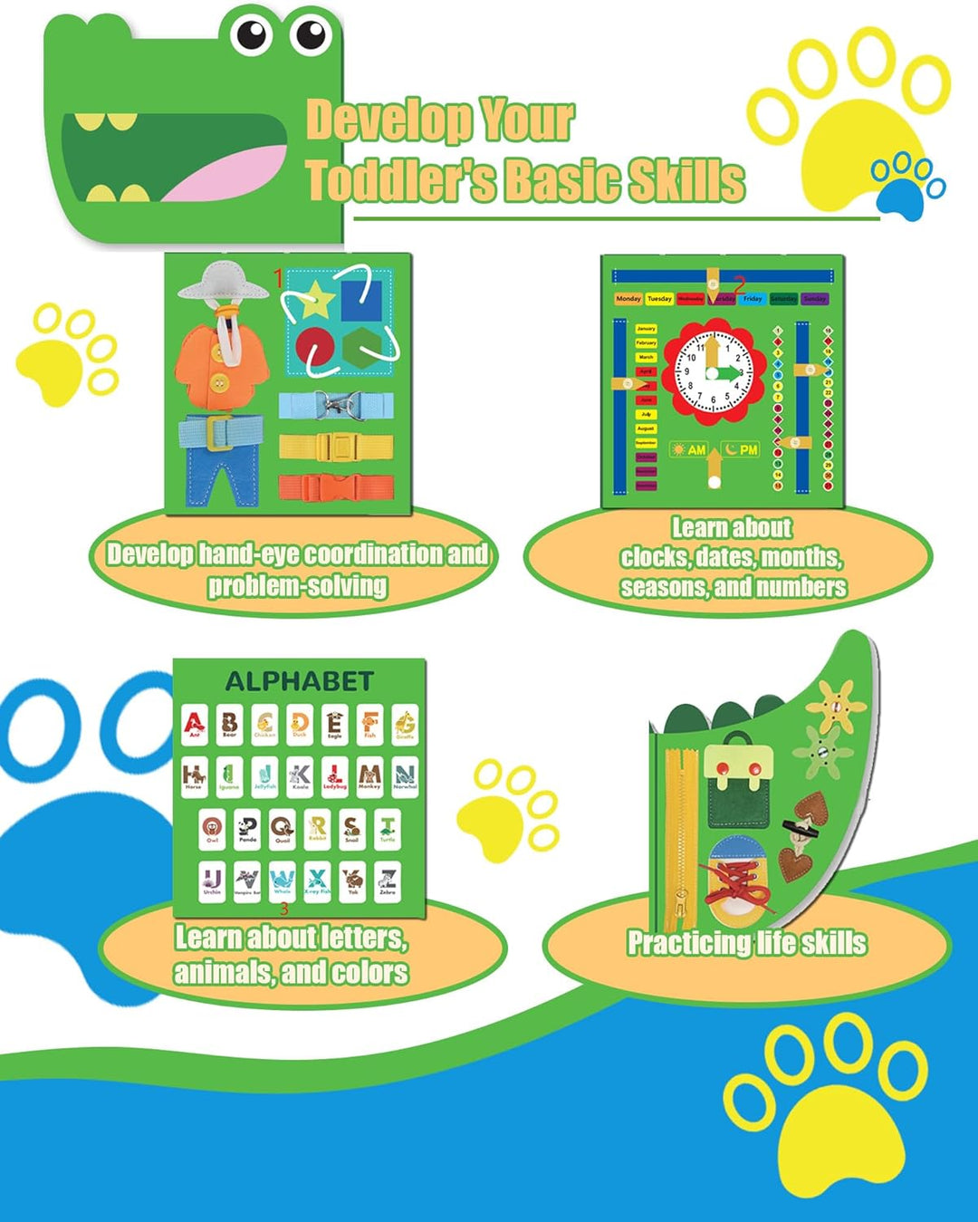 Montessori Busy Board Spielzeug - Activity Board Quiet Book Kinderspielzeug, Faltbar Motorikspielzeu