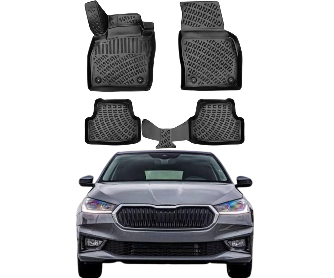 Passgenau 3D Fussmatten Auto Kompatibel mit Skoda Fabia 4 ab 2021 Auto Zubehör 1. und 2. Reihe Gummi