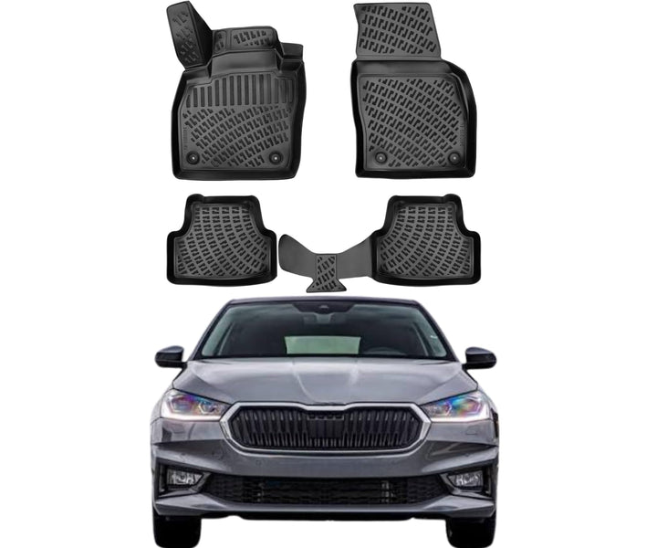 Passgenau 3D Fussmatten Auto Kompatibel mit Skoda Fabia 4 ab 2021 Auto Zubehör 1. und 2. Reihe Gummi