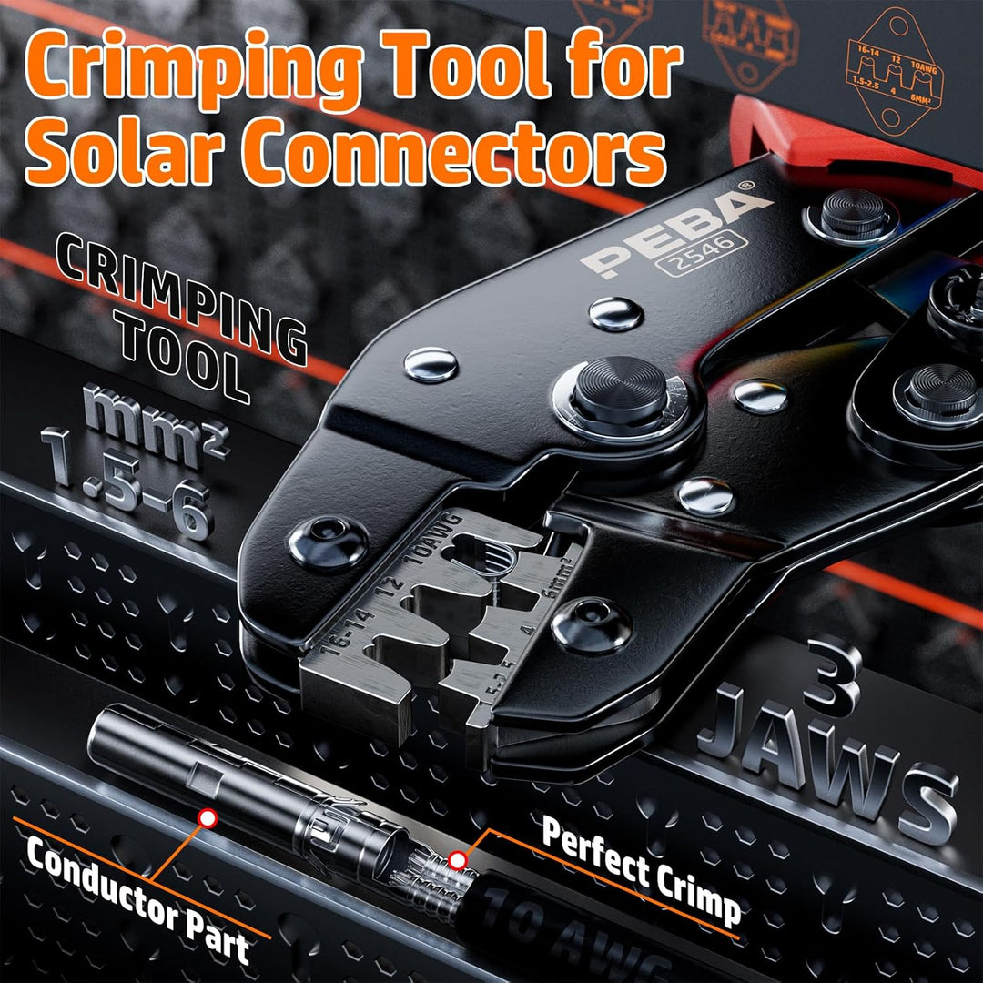 PEBA Solar Crimpzange für 1.5-2.5/4.0/6.0 mm² Solarpanel PV Kabel, Crimpzange für PV Stecker, Solar