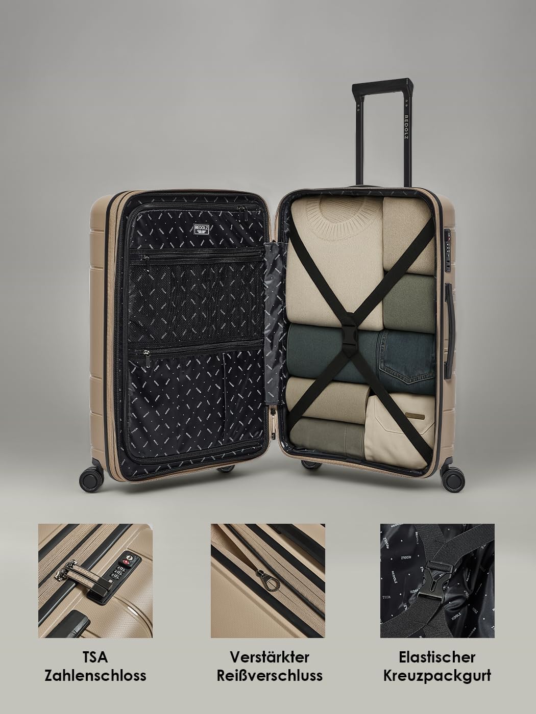 REDOLZ Hartschalen Check-in Koffer | Mittelgrosser M Trolley 46 x 28 x 66 cm mit Dehnfalte aus hochw