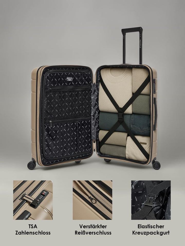 REDOLZ Hartschalen Check-in Koffer | Mittelgrosser M Trolley 46 x 28 x 66 cm mit Dehnfalte aus hochw