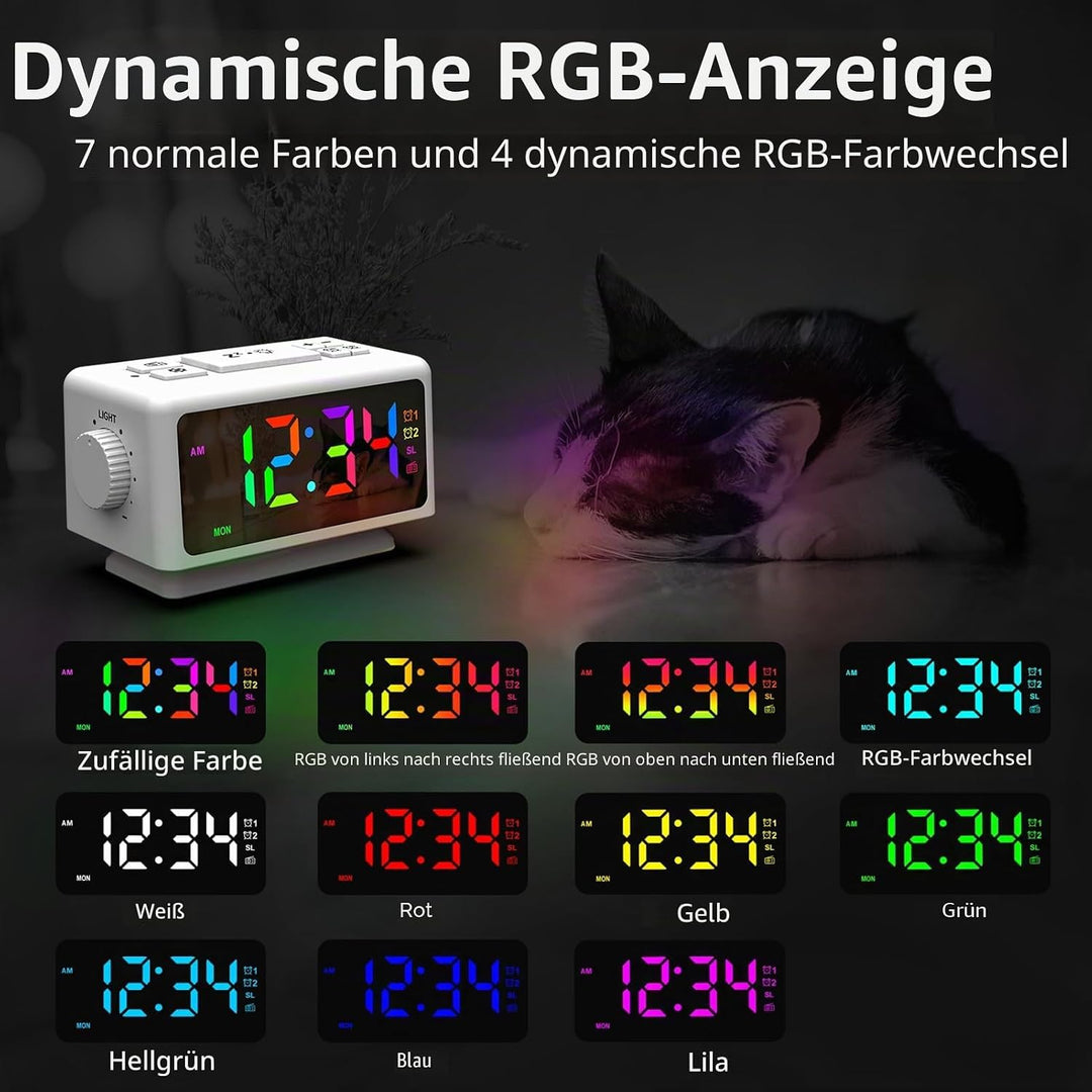 ThreeH Radiowecker RGB Farbe Zeitanzeige 12 Dimmer Lauter Alarm FM Radiowecker für Senioren Kinder 1