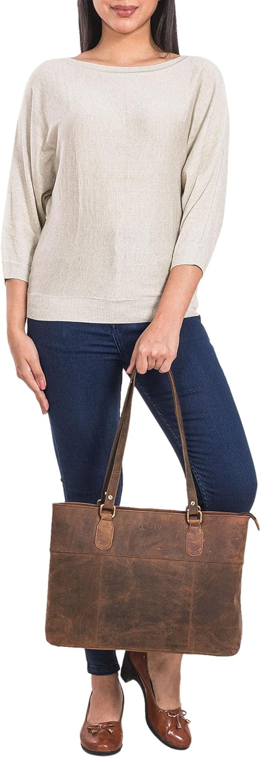 ROYALZ 'Augustine' Vintage Echtleder Handtasche Damen mittelgross Leder Henkeltasche Schultertasche