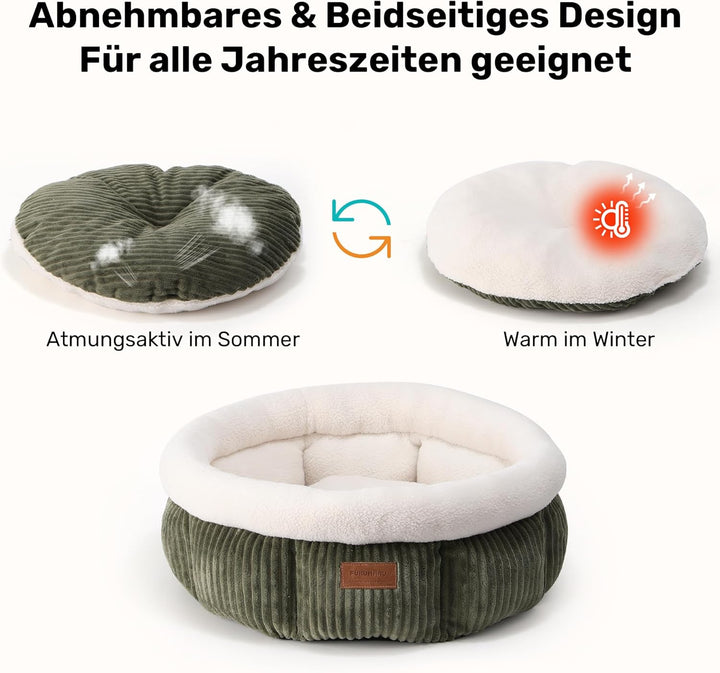 FUKUMARU Katzenbett waschbar Katzen Bettchen, 48x48x20cm Katzenkorb mit erhöhtem Rand, weiches Bett