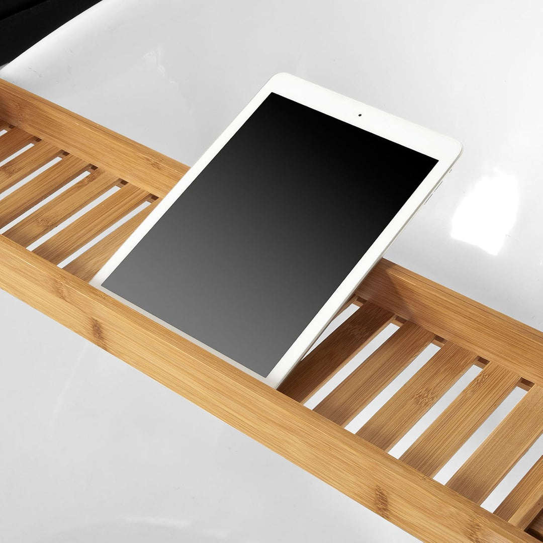 SoBuy Badewannenablage Bambus 80cm Badewannentablett Holz Wannenbrücke Extra Lang &amp; Lackiert für Gro