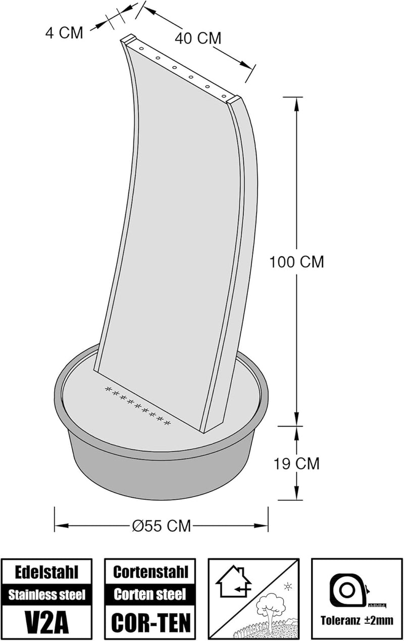 KÖHKO® Wasserwand Mexiko mit LED-Beleuchtung Höhe 119 cm Springbrunnen 31003 aus Cortenstahl, Mexiko