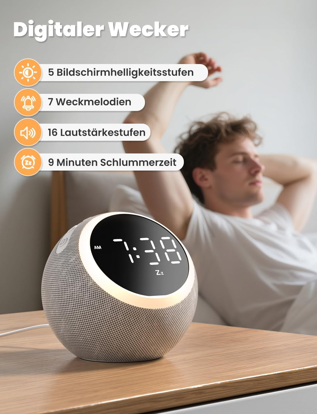 LIORQUE White Noise Machine mit Wecker, 25 beruhigende Schlafgeräusche, einstellbarer Bildschirm, Na