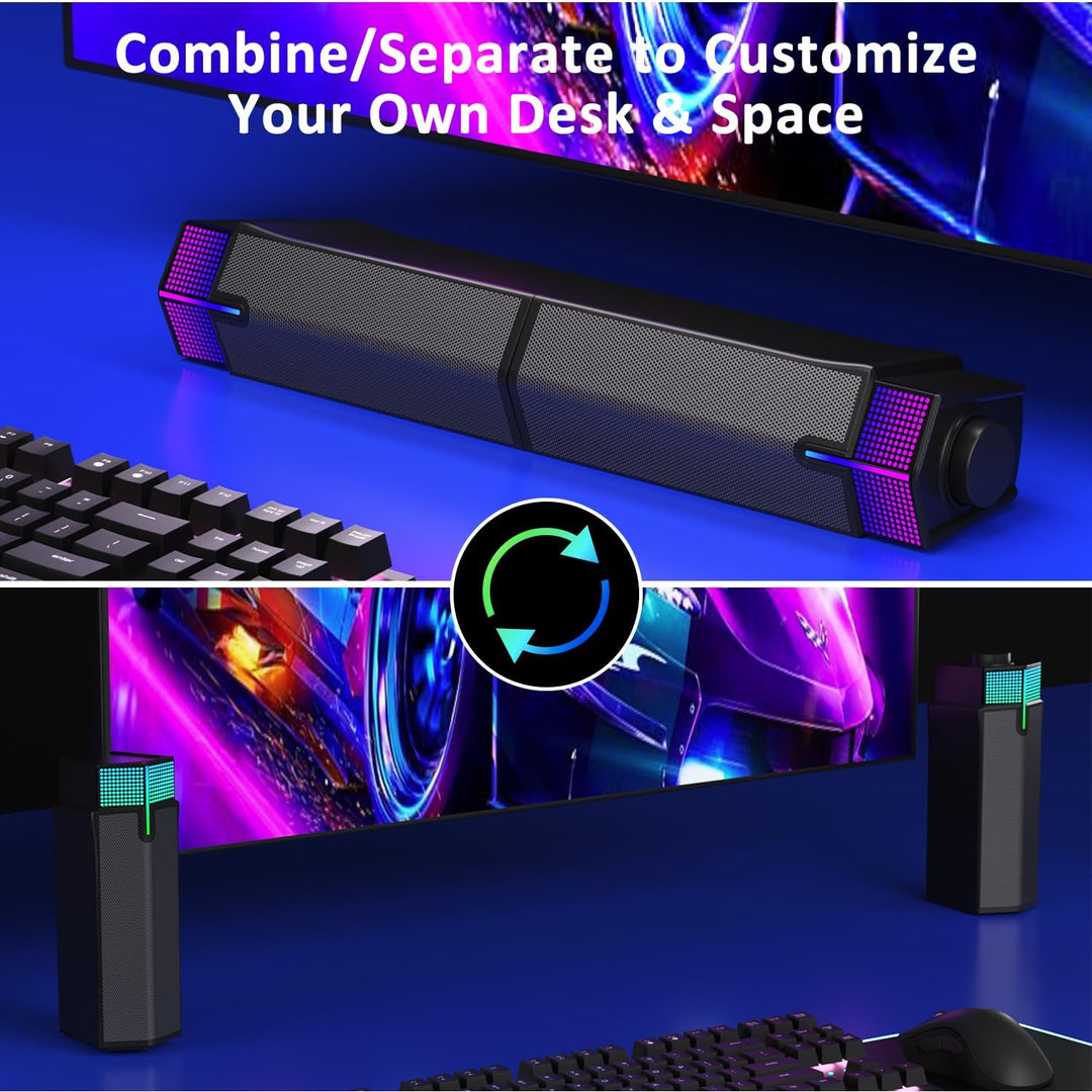 Jeecoo M20 Computer PC Lautsprecher, Bluetooth Lautsprecher mit Beleuchtung, Abnehmbar Pc Soundbar B
